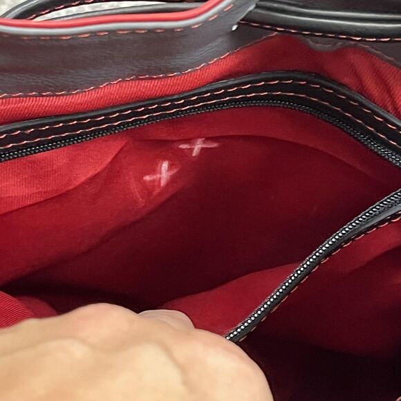 ILI New York Bucket Bag Womens Black Red Genuine Leather Drawstring Crossbody - Picture 11 of 13